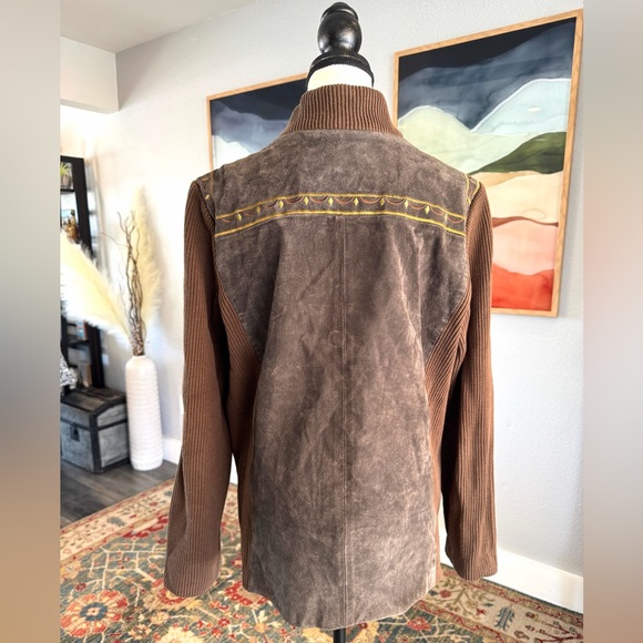 Bob Mackie Brown and Gold Leather Embroidered Jacket - Picture 3 of 9